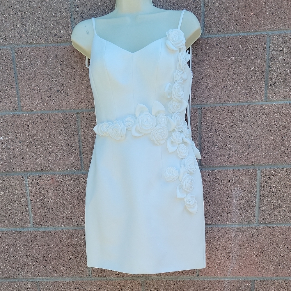 Terani Couture White Rose Embellished Mini Dress Size 4 - Picture 2 of 14